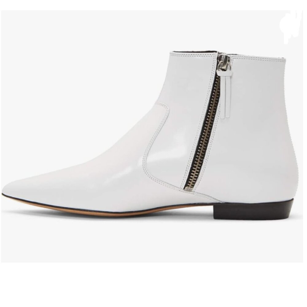 XYD White Pointed Toe Ankle Boots Low Heel Double Side Zipper Office Dress Shoes